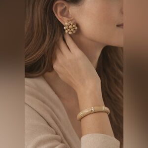 ✨🤎💛Vintage Set Beaded Cluster Earrings + Enamel Rhinestone Bangle /Neutral Tones